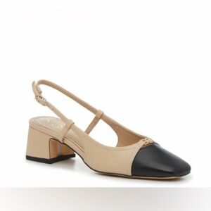 Sam Edelman Tarra Slingback Pumps 8 Beige Black Cap Toe Block Heel Classic